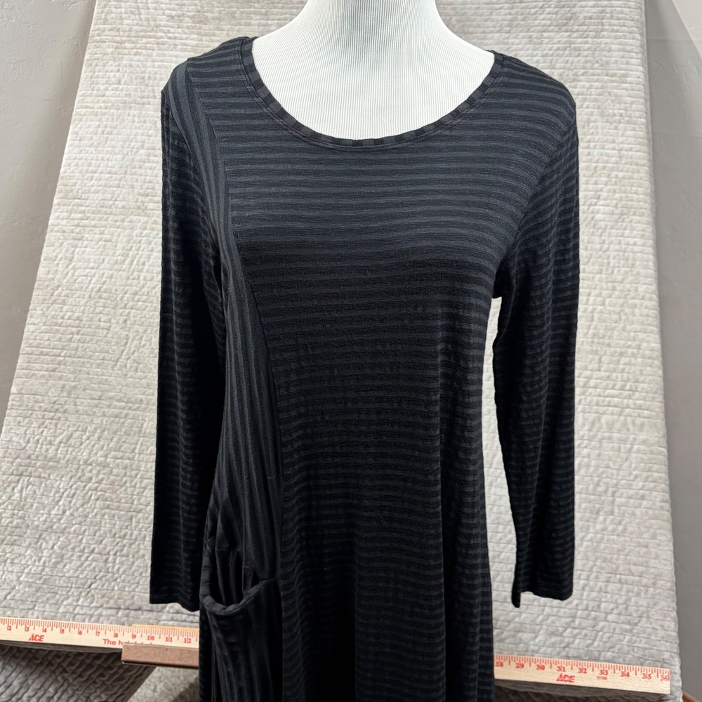 Niche Nilgun Derman Black Striped Long Sleeve Tunic Dress with Pocket Medium